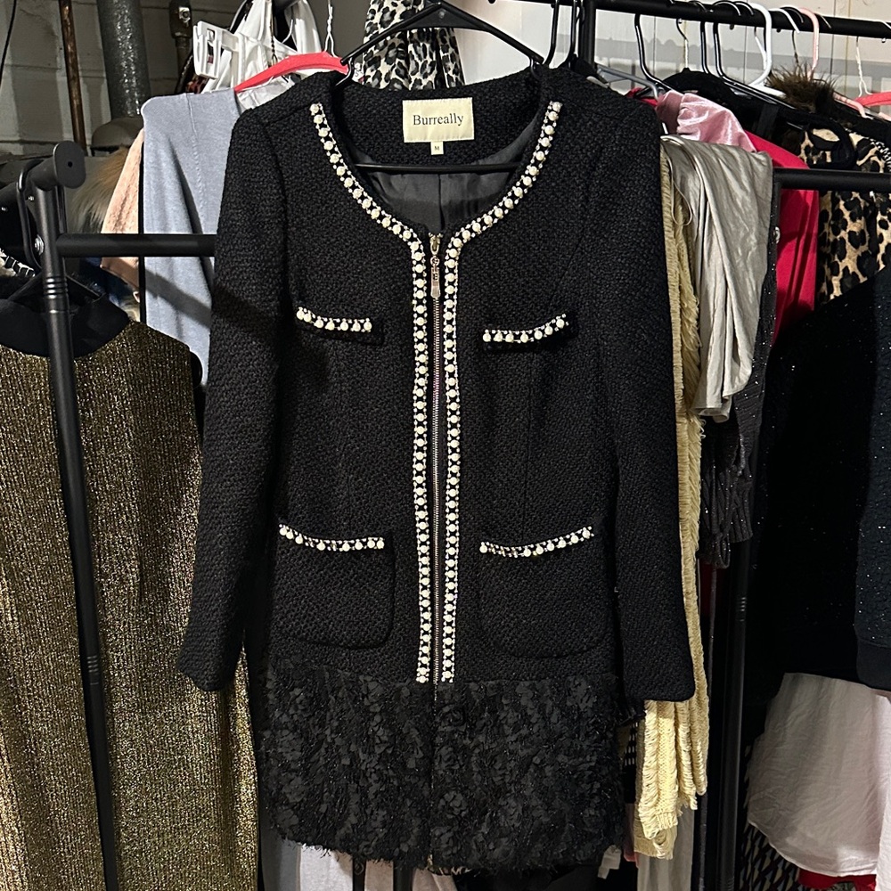 Black Blazer with White Accents